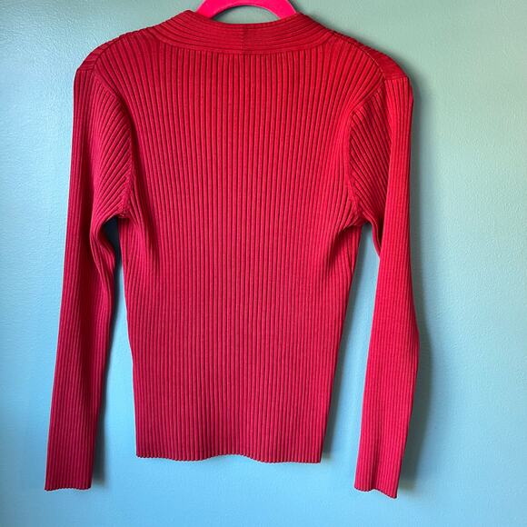 Talbots V-Neck Red Sweater Size Medium Silk, Nylon & Spandex - Picture 5 of 6